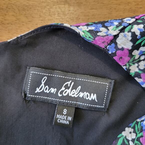 Sam Edelman Floral Dress Womens Sz 8 Black Pink Bell Sleeve Cottage BOHO - Picture 9 of 13